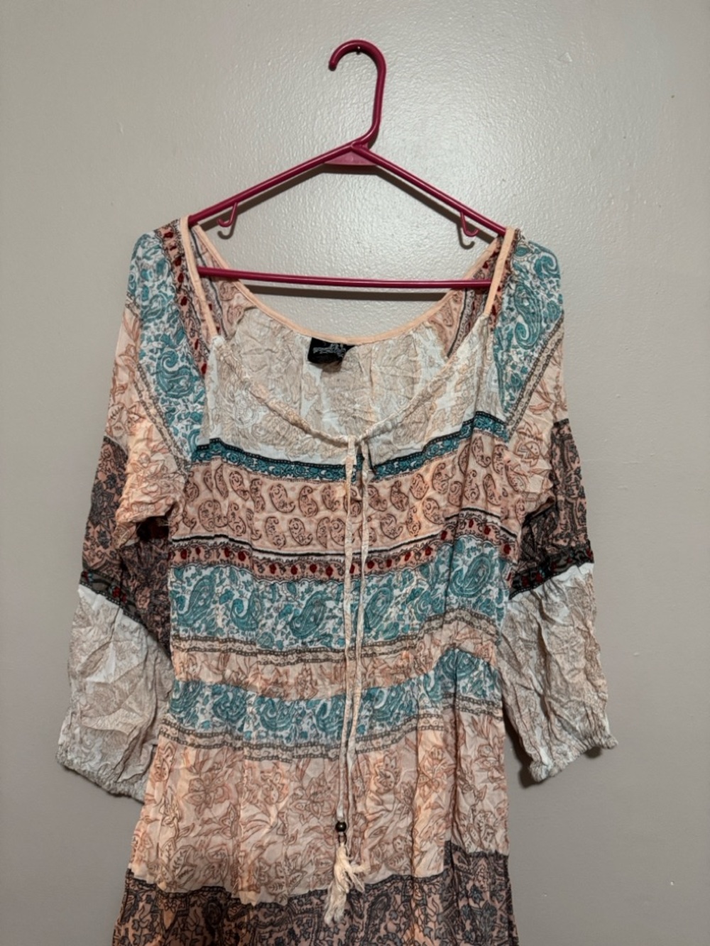 Boho Peach & Teal Paisley Maxi Dress